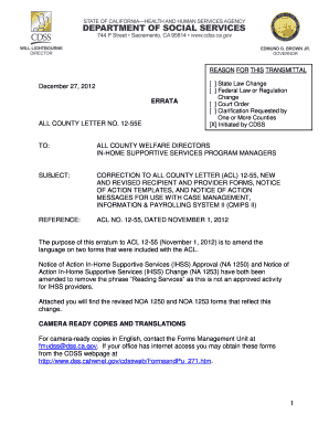 California IHSS Notice of Action Forms