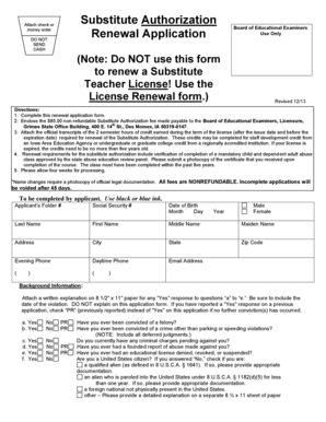 Iowa Substitute Authorization Renewal Application