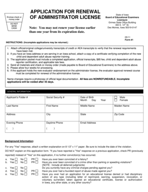 Iowa Administrator License Renewal Application