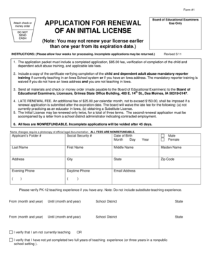 Iowa Initial License Renewal Application