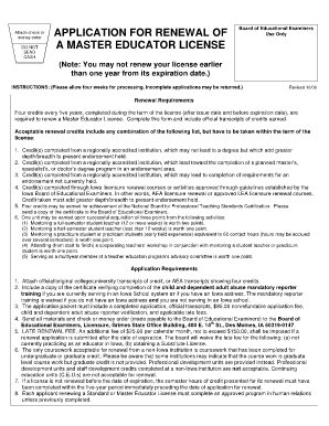 Master Educator License Renewal Application