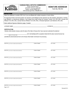 Kansas Real Estate Commission Signature Addendum