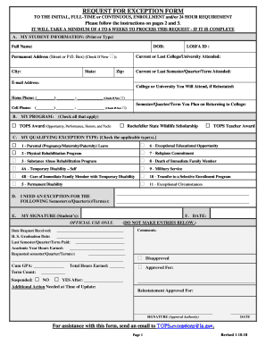 Louisiana TOPS Exception Request Form