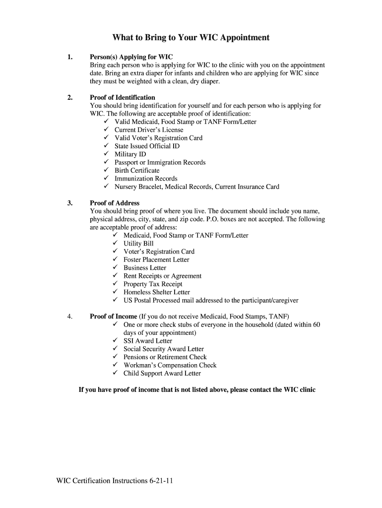 Fillable Online dhh louisiana What to Bring to Your WIC Appointment
