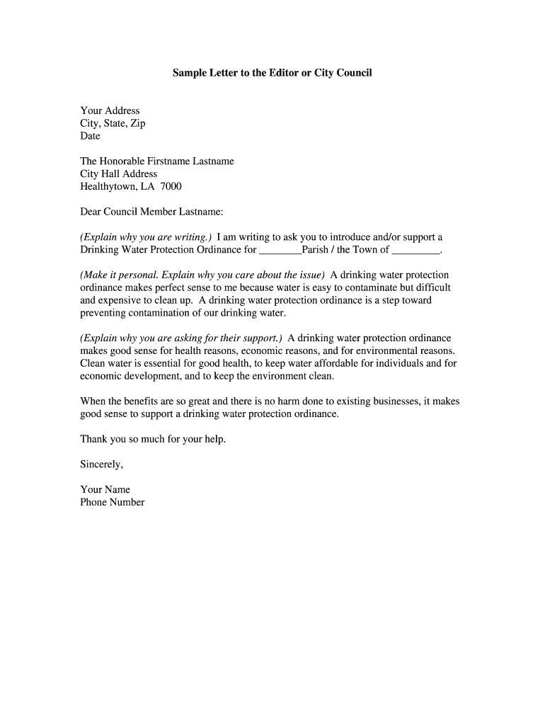 Write A Letter To The Council About An Issue In Your Community Fill 