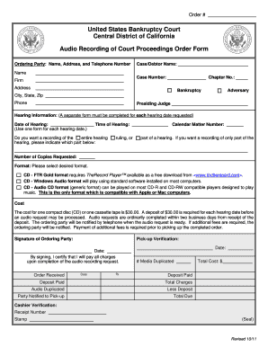 Audio Recording of Court Proceedings Order Form