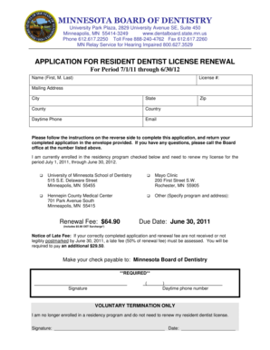 Minnesota Resident Dentist License Renewal Application