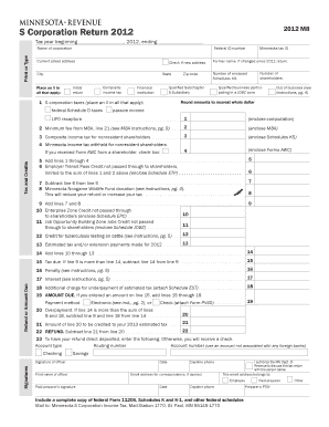 Minnesota S Corporation Return 2012