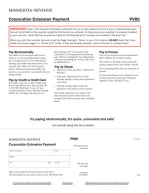 Minnesota Corporation Extension Payment Form PV80