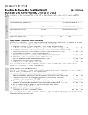 Election to Claim the Qualified Small Business and Farm Property Deduction 2012