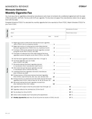 CT201-F, Monthly Cigarette Fee (for Minnesota distributors). Annual Employment Report - Minnesota Report on Jobs Form