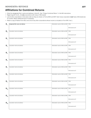 Minnesota Affiliations for Combined Returns Form