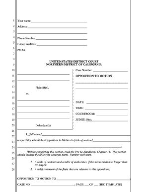 Opposition to Motion Form