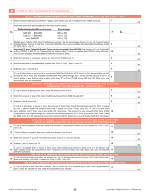 2012 Louisiana Child Care Credit Worksheet