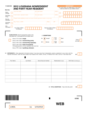 Louisiana Nonresident Part-Year Resident Tax Form 2012