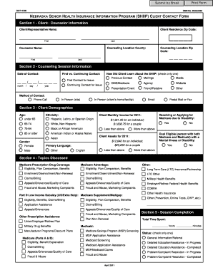 Nebraska Senior Health Insurance Information Program Client Contact Form