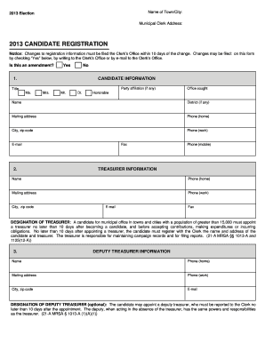 2013 Maine Candidate Registration Form