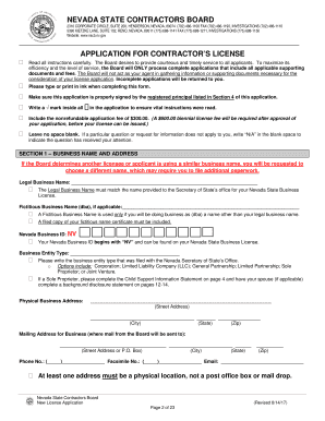 Nevada Contractor License Application