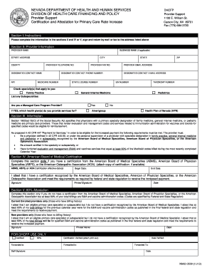 Nevada Primary Care Rate Increase Certification