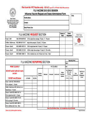 Nevada Flu Vaccine Request Form