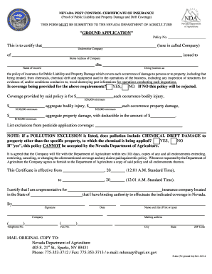 Nevada Pest Control Certificate of Insurance