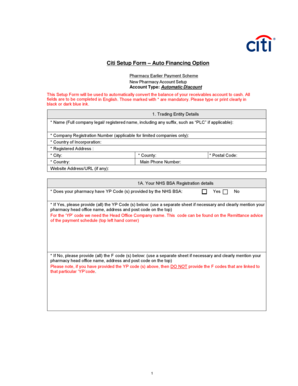 Pharmacy Earlier Payment Scheme Setup Form