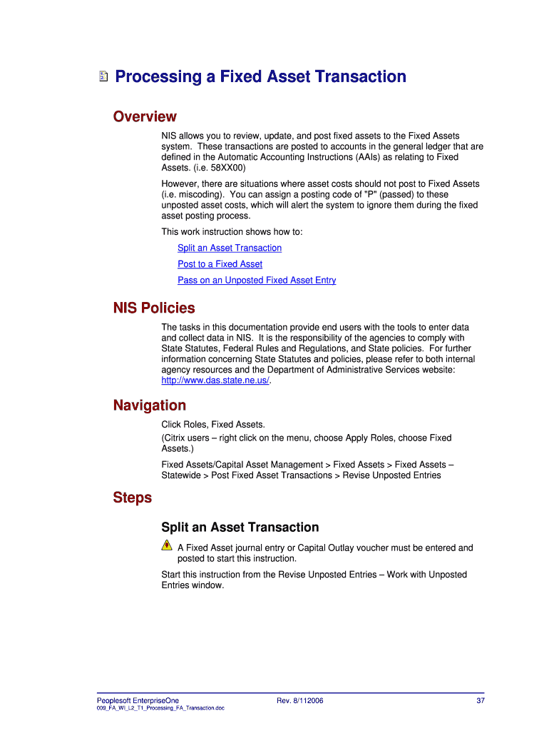 Processing a Fixed Asset Transaction Preview on Page 1