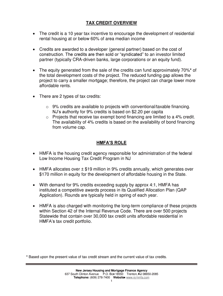 TAX CREDIT OVERVIEW Preview on Page 1