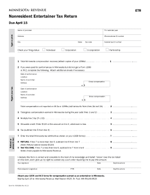 Minnesota Nonresident Entertainer Tax Return