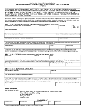 New York Breath Analysis Operator Recertification Form