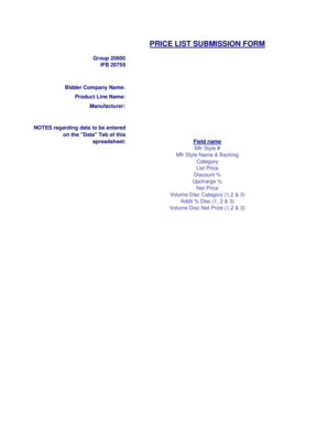 PRICE LIST SUBMISSION FORM