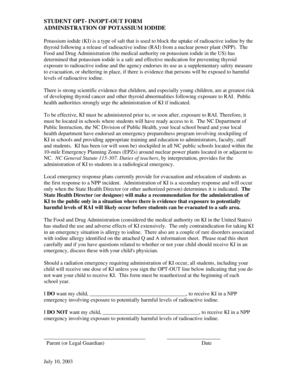 OPT OUT FORM ADMINISTRATION OF POTASSIUM IODIDE - epi publichealth nc