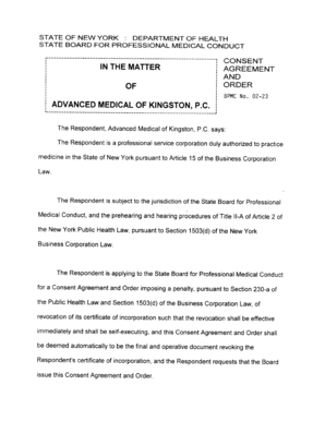 Advanced medical of Kingston, P.C.. Board Order - w3 health state ny