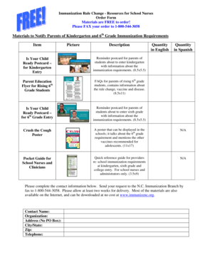 Immunization Rule Change Order Form