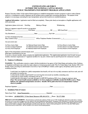 US Air Force Public Transportation Benefit Program Application