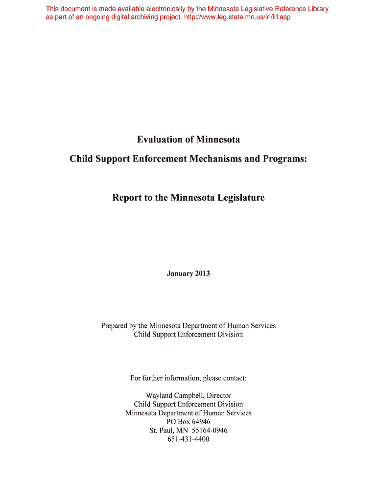 Evaluation of Minnesota Child Support - Minnesota State Legislature - archive leg state mn Preview on Page 1