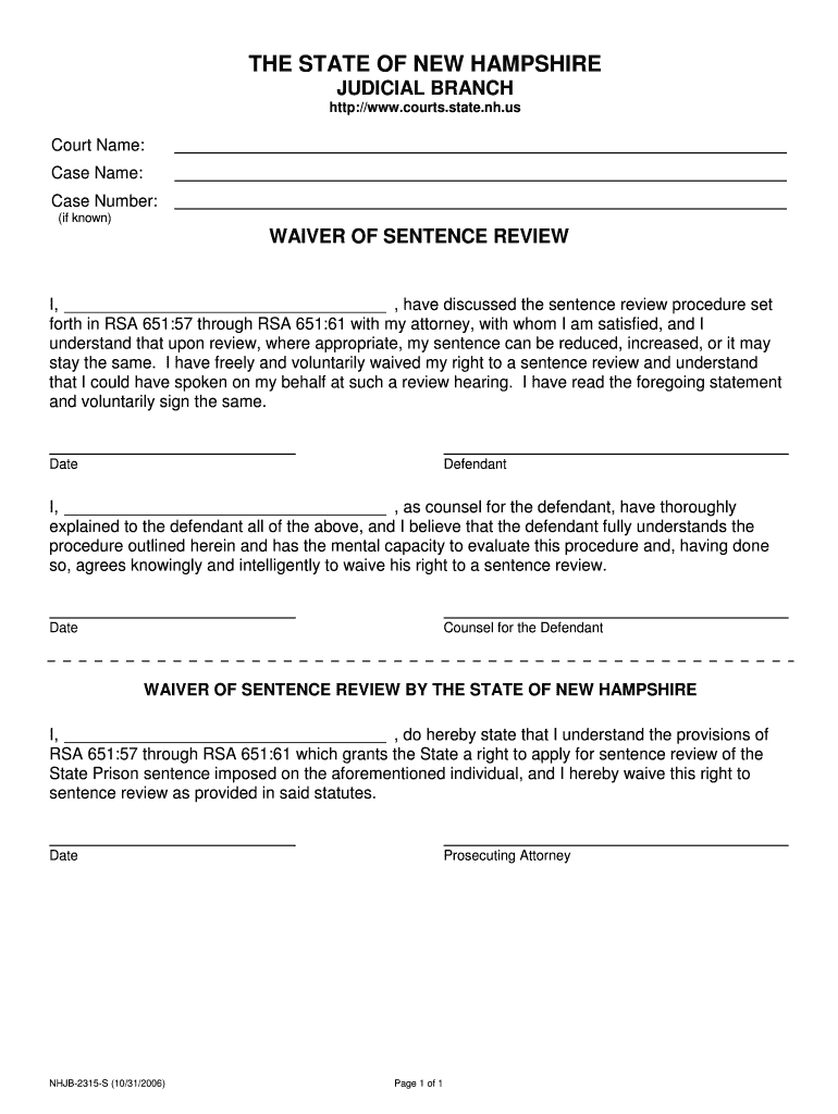 Waiver of Sentence Review - New Hampshire Judicial Branch Preview on Page 1