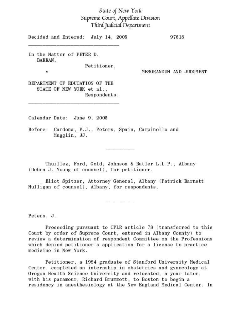 Matter of Peter D Barran v Department of Preview on Page 1