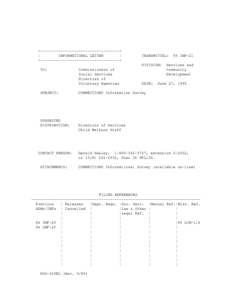 95-INF-21 CONNECTIONS Information Survey The New York State Department of Social Services continues  Preview on Page 1