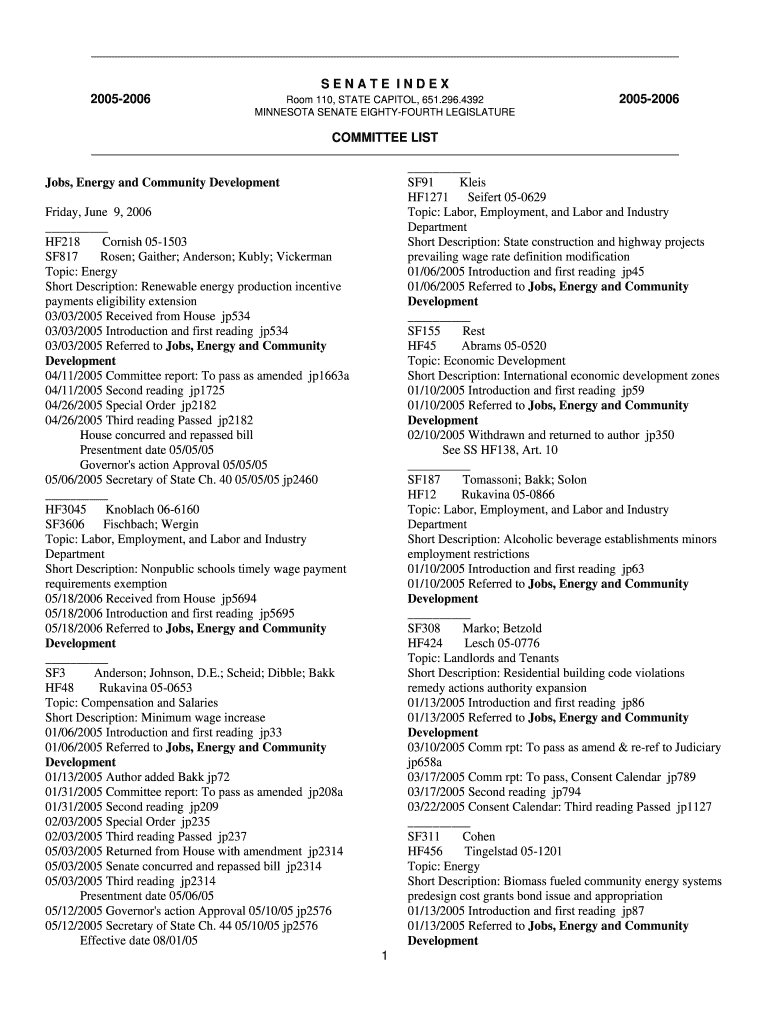 Committee List Jobs, Energy and Community Development doc - senate leg state mn Preview on Page 1
