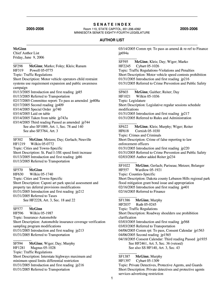 Chief Author List Senator McGinn doc Preview on Page 1