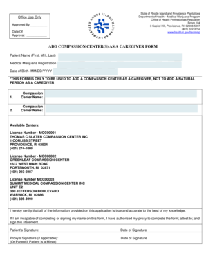 Rhode Island Compassion Center Caregiver Form