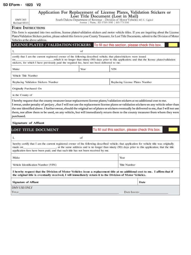 Application For Replacement of License Plates, Validation Stickers or Lost Title Document (Lost in M Preview on Page 1