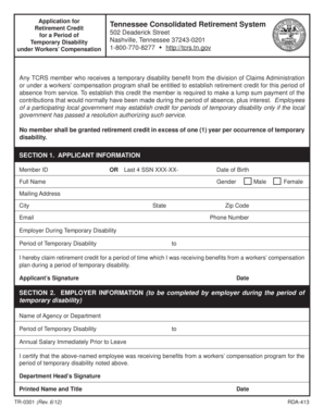 Tennessee Retirement Credit Application