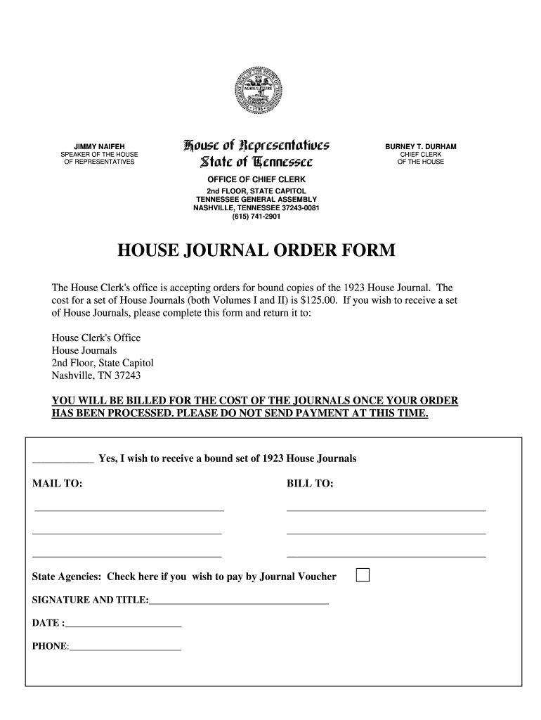 HOUSE JOURNAL FORM - capitol tn Preview on Page 1