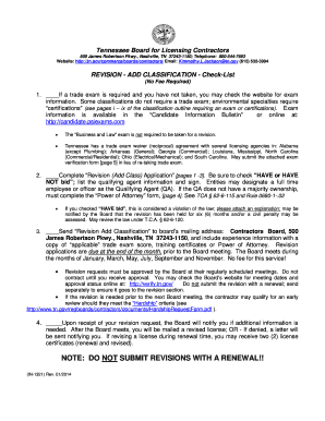 Tennessee Contractor License Revision Application