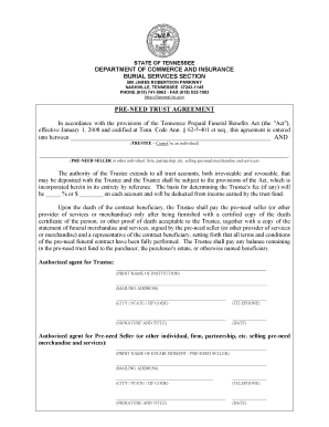 Tennessee Pre-Need Trust Agreement