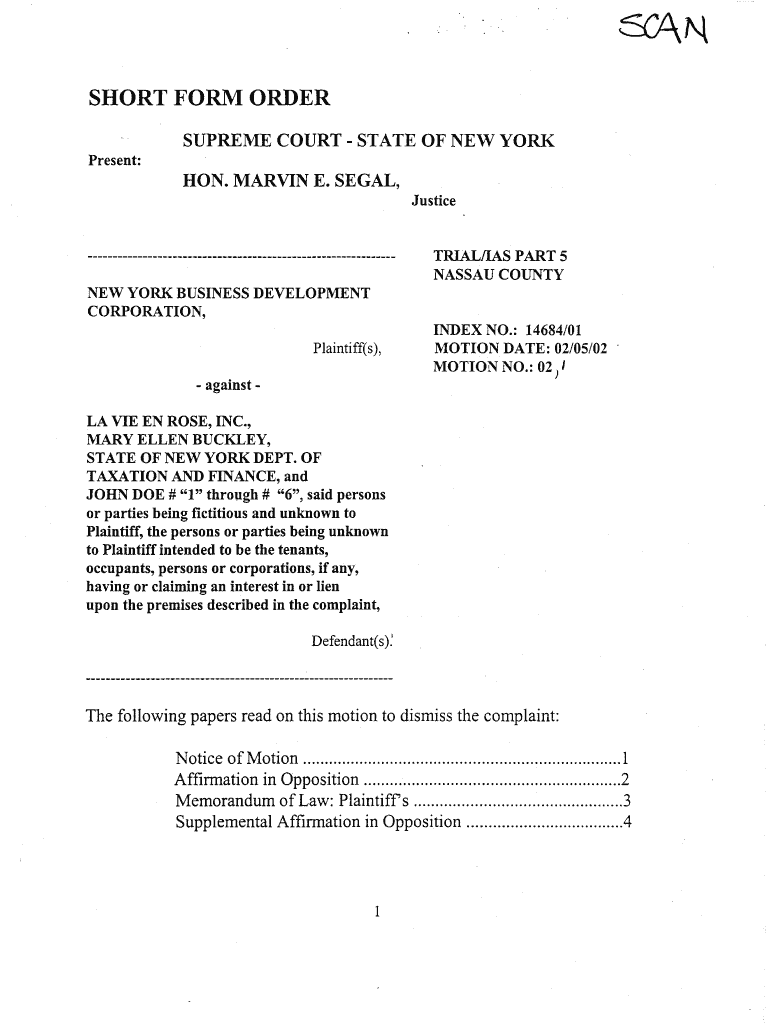 SHORT FORM ORDER SUPREME COURT Present: - STATE OF NEW YORK HON - decisions courts state ny Preview on Page 1