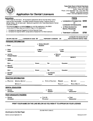 Texas Dental Licensure Application