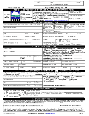 Texas AboveGround Storage Tank Registration Form